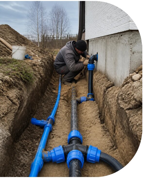 Монтаж наружного водопровода на участке под ключ в Домодедове